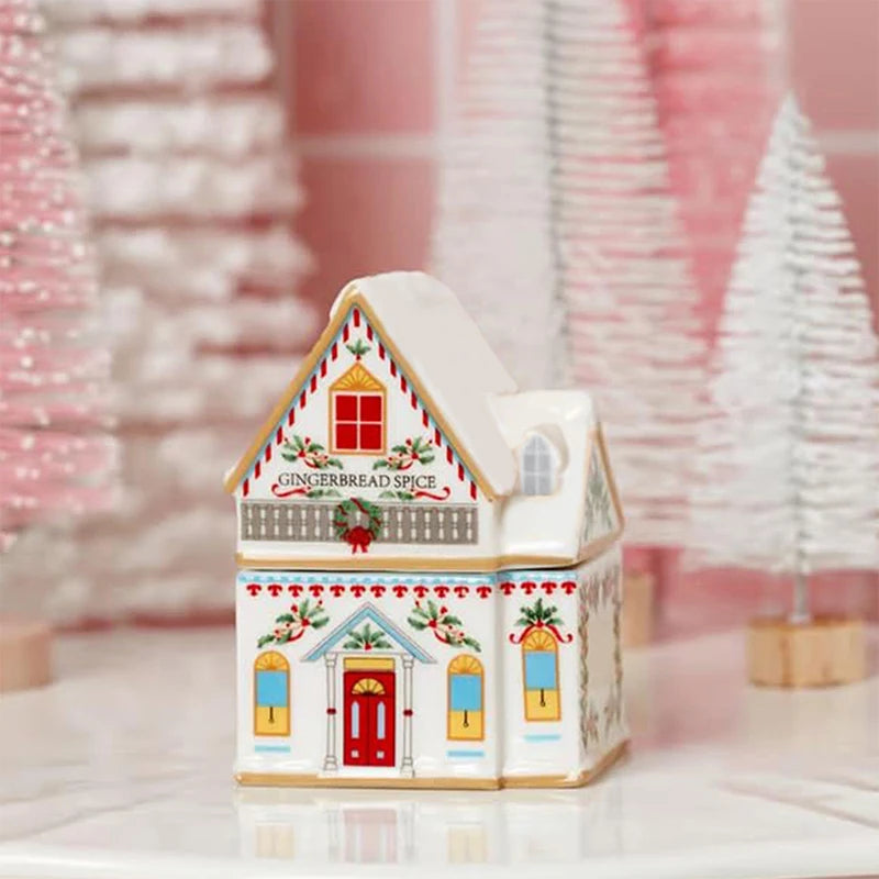 Holiday Village Spice House Set, Mini Christmas Gingerbread Houses Jars, Festive Decor Kitchen Countertop Christmas Candle