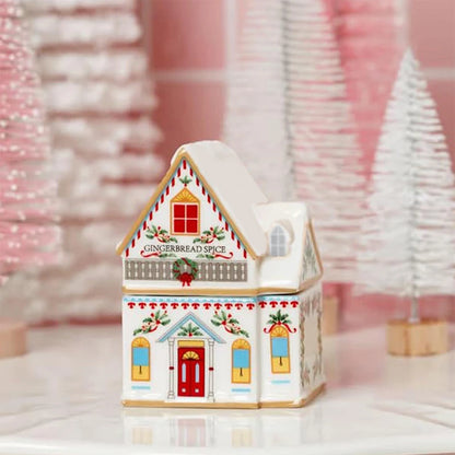 Holiday Village Spice House Set, Mini Christmas Gingerbread Houses Jars, Festive Decor Kitchen Countertop Christmas Candle