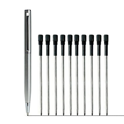 Mini Stainless Steel Metal Ballpoint Pen with 10 Replacement Refills Set, Portable Pocket Ballpen Compact Short Pen for Wallet