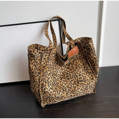 Vintage Leopard Print Women's Handbag Fashion Large Capacity Leopard Print Canvas Bag Underarm Bag Large Shopping Bag Women' Bag
