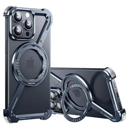 Oatsbasf Z Shape Phone Case for iPhone 16 15 14 Pro Max with Stand 360°Rotatable Magsafe Minimalist Frameless Protective Cover