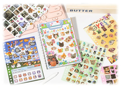 Cute Pets Theme Sticker Book 30 Sheets/Bag with Ring Binding for Scrapbooking DIY Collage Material Background Decoration