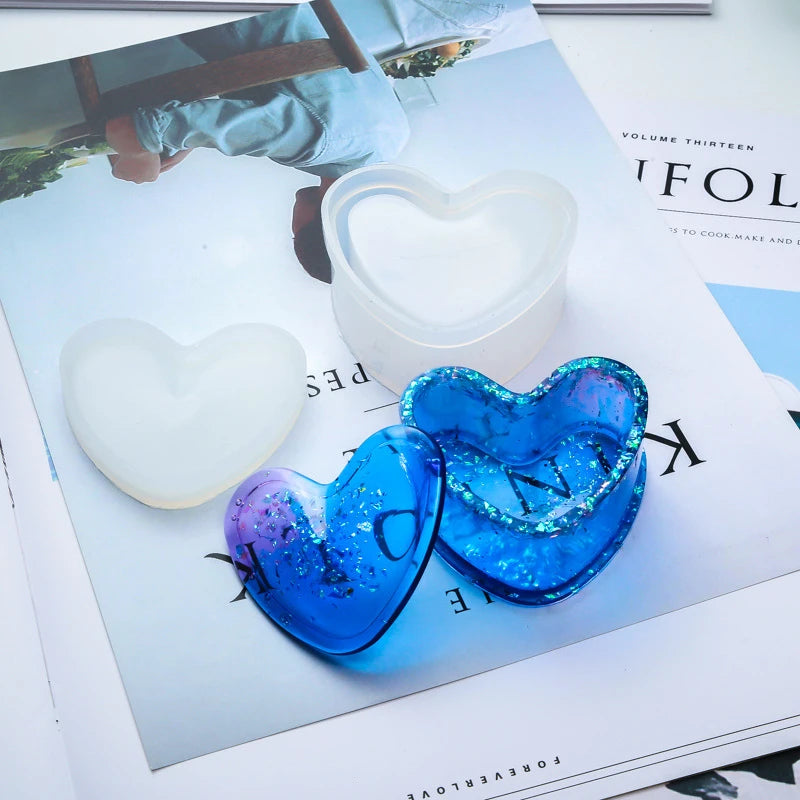 DIY Silicone Jewelry Box Mold Heart Hexagon Flower Storage Boxs Molds with Lid Epoxy Resin Mould Casting Crafting Macking Tool