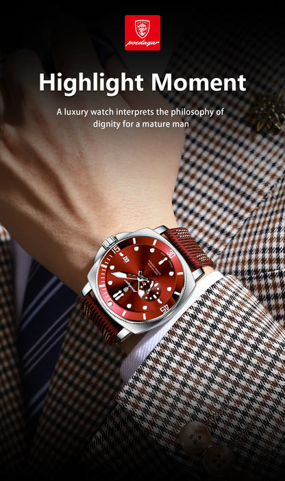 POEDAGAR Luxury Fashion Man Watch Luminous Waterproof Date Sport Watches For Men Nylon Leather Quartz Business Men's Clock Reloj