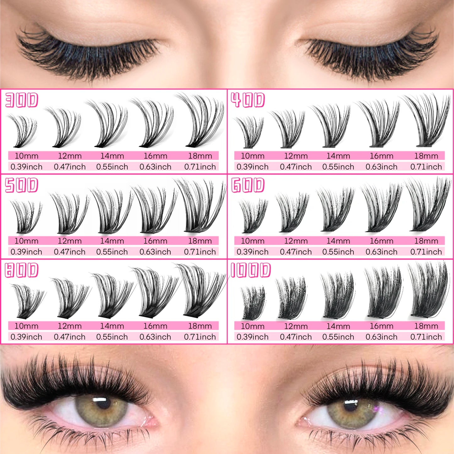 480/800pcs Individul Claster Eyelash Natural&Thick & Fluffy Extension 30D 40D 50D 60D 80D 100D Mix Length DIY Cluster eyelashes
