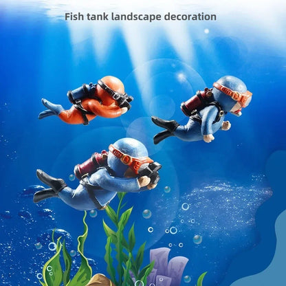 Fish Tank Scenery Ornaments Diver Decor Blue Fatty Diver Ornamental Fish Tank PVC Solid Floating Doll Aquarium Hanger Safe