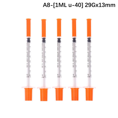 5Pcs 0.3/0.5/1ML Disposable Plastic Veterinary Syringe Orange Cap Sterile Insulin Syringe With Needles For Pet Farm Animal