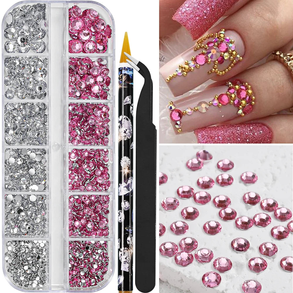 12grids Half Round Pearls Beads 3D Nail Charms 1.5/2/2.5/3/4/5mm White Flatback Pearls Nail Jewelry Nail Craft Pearl Rhinestones