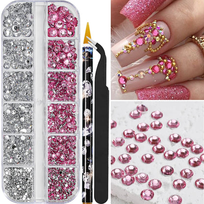 12grids Half Round Pearls Beads 3D Nail Charms 1.5/2/2.5/3/4/5mm White Flatback Pearls Nail Jewelry Nail Craft Pearl Rhinestones