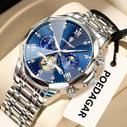 POEDAGAR Luxury Original Men Watch Waterproof Luminous Chronograph Man Wristwatch Stainless Steel Quartz Top Men's Watches Reloj