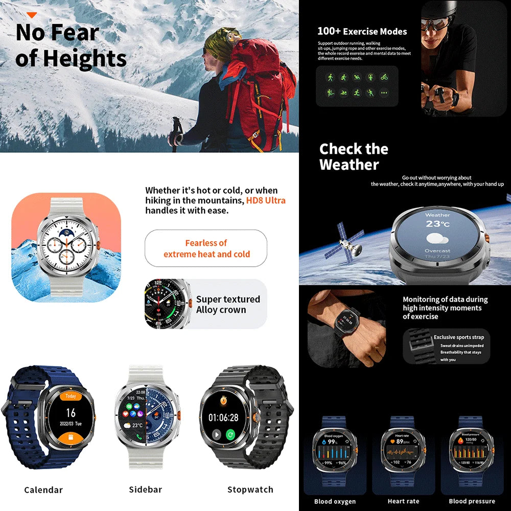 Smart Watch 8 Ultra 2025 Color Matching GPS Compass Smart Watch BT call NFC IP68 Waterproof 4GB Health monitoring Reduction 100%