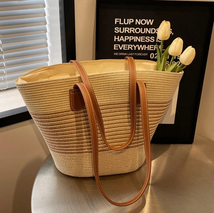 Straw bag bag women's summer inswind 2024 new beach seaside outdoor travel vacation large capacity shoulder bag