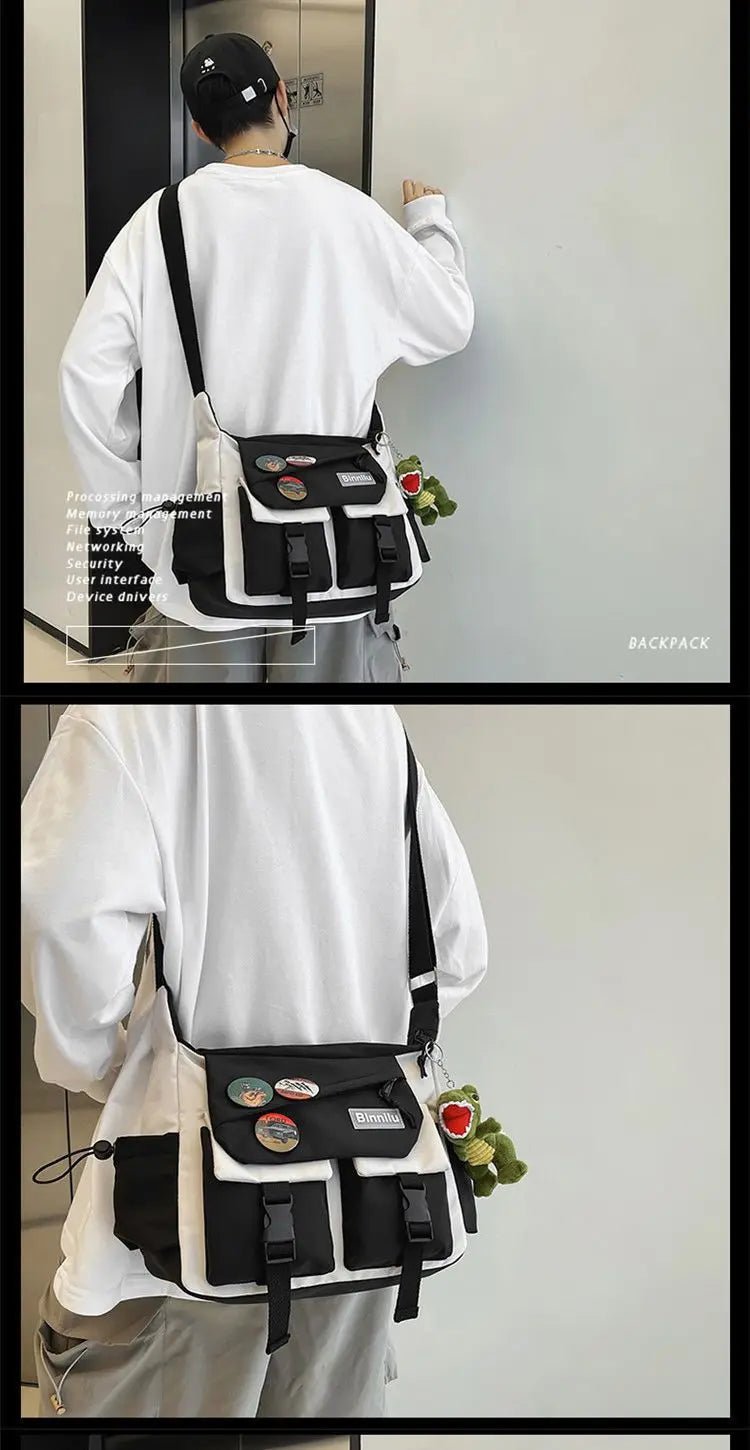 Japanese Simple Messenger Bag Student Nylon Waterproof Canvas Handbag Shoulder Crossbody Bags for Women Men Satchels Bolsas