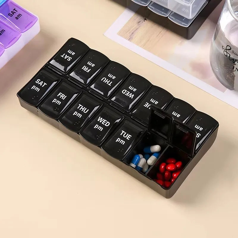 Double row packaging 14 day portable convenient medicine box 7 days a week large capacity drug storage box