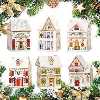 Holiday Village Spice House Set, Mini Christmas Gingerbread Houses Jars, Festive Decor Kitchen Countertop Christmas Candle