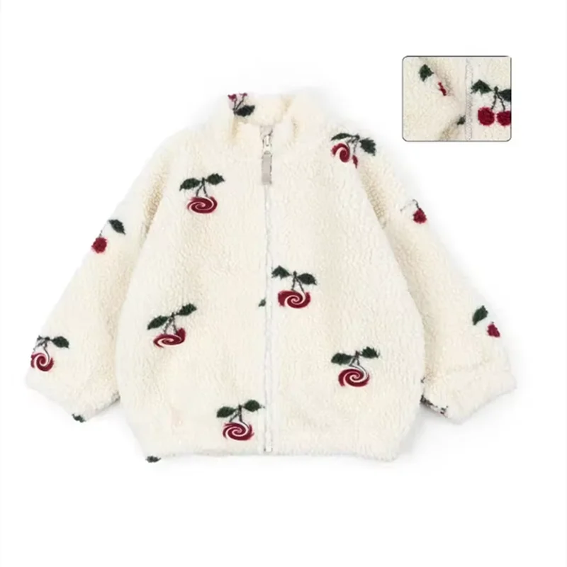 2026 KS Brand Winter Baby Girls Boys Lambswool Cherry Jackets Kids Clothes Boys Sequin Cartoon Outerwear Children's Coats 1-9Yrs