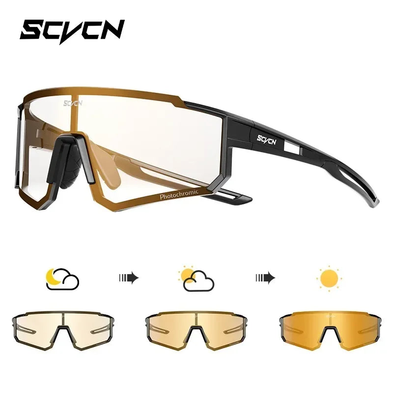SCVCN Photochromic Sunglasses Cycling Glasses Outdoor Cycling Road Mountain Bike Glasses Men and Women Casual Hiking Windproof