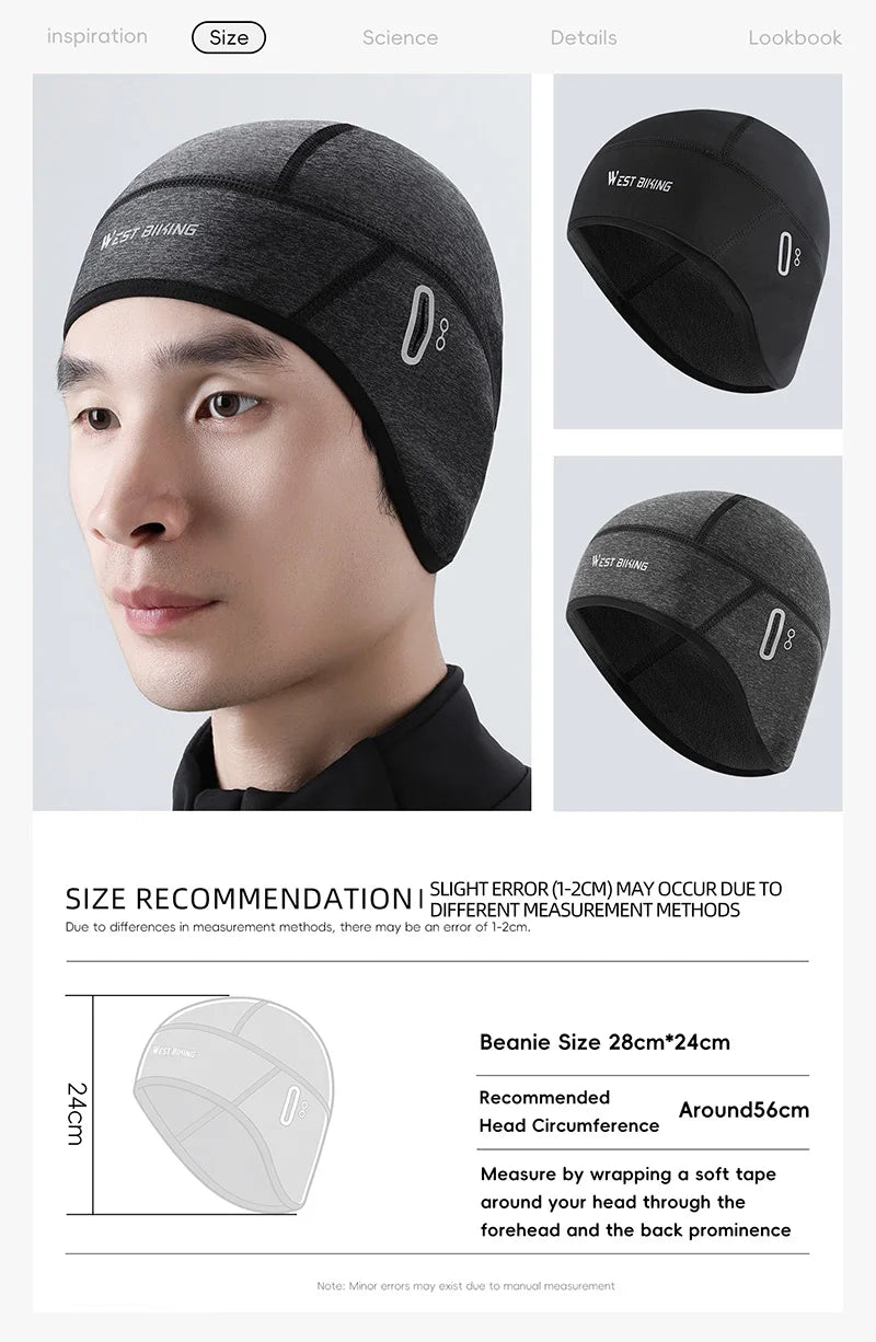 WEST BIKING Winter Fleece Cycling Cap Windproof Thermal Skull Cap Helmet Liner Running Skiing Motocycle Riding Men MTB Bike Hat
