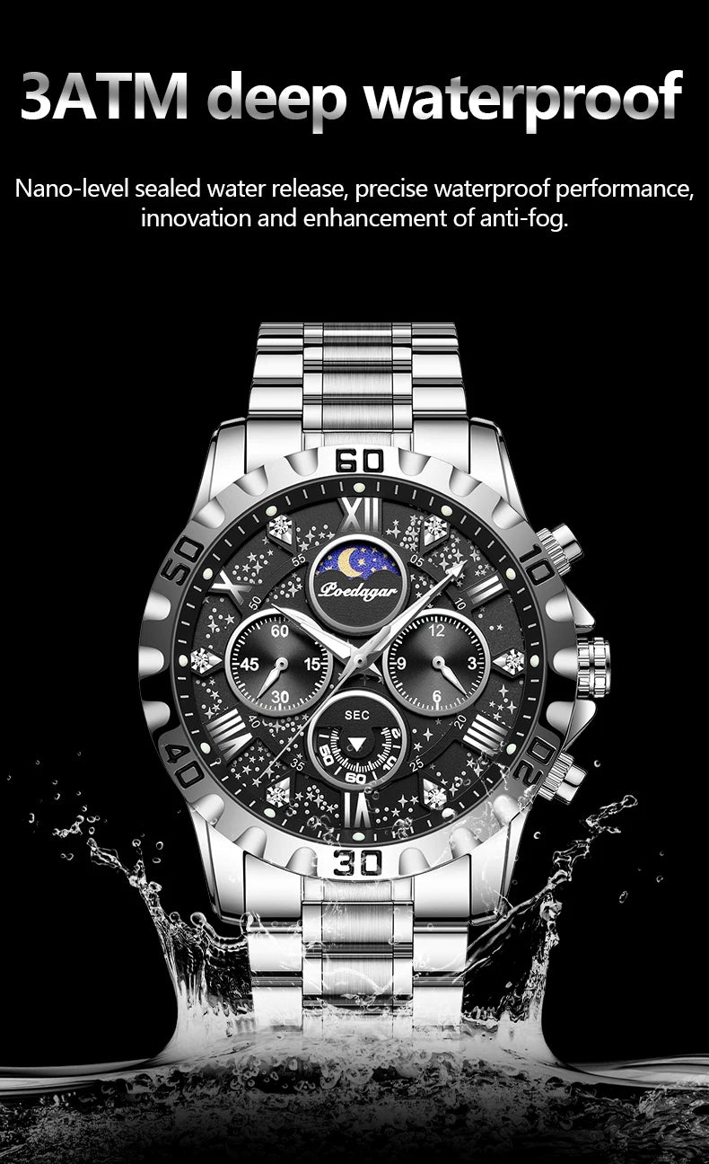POEDAGAR Luxury Man Watch Waterproof Luminous Stainless Steel Quartz Men's Wristwatch Chronograph Military Watches For Men Reloj