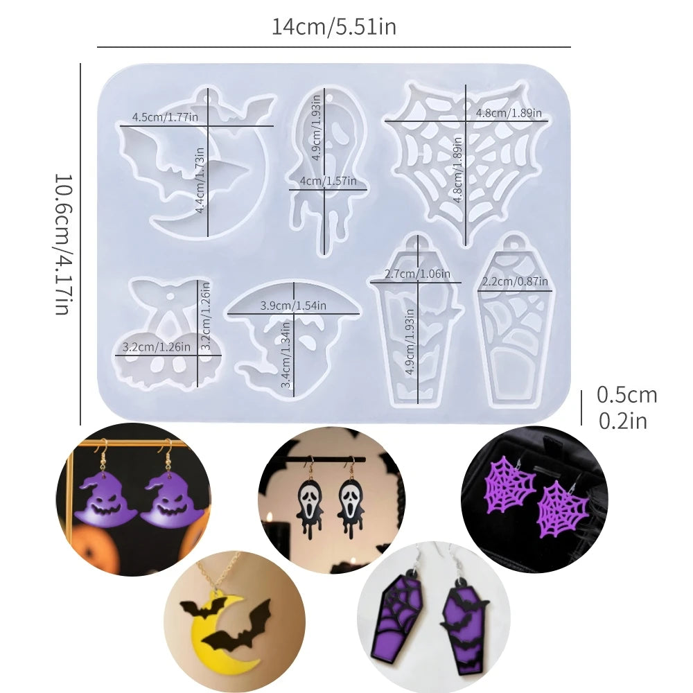 Christmas Silicone Resin Earring Molds with Holes Jewelry Pendant Mold Halloween DIY Ornaments Bracelet Gifts Macking Mould Kit