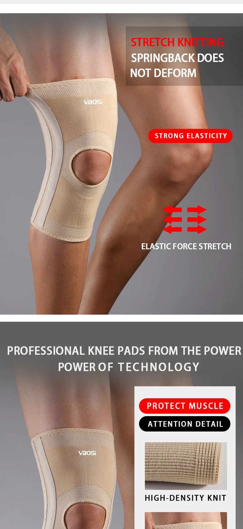 1 Pc High Elasticity Knee Support Brace Open Patella with Spring Bars