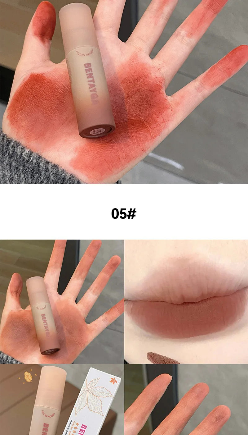 BENTAYGA Autumn Velvet Lip Mud — Matte Finish, Skin-Tone Enhancing Lip Tint, Versatile Nude Makeup, Budget-Friendly for Students