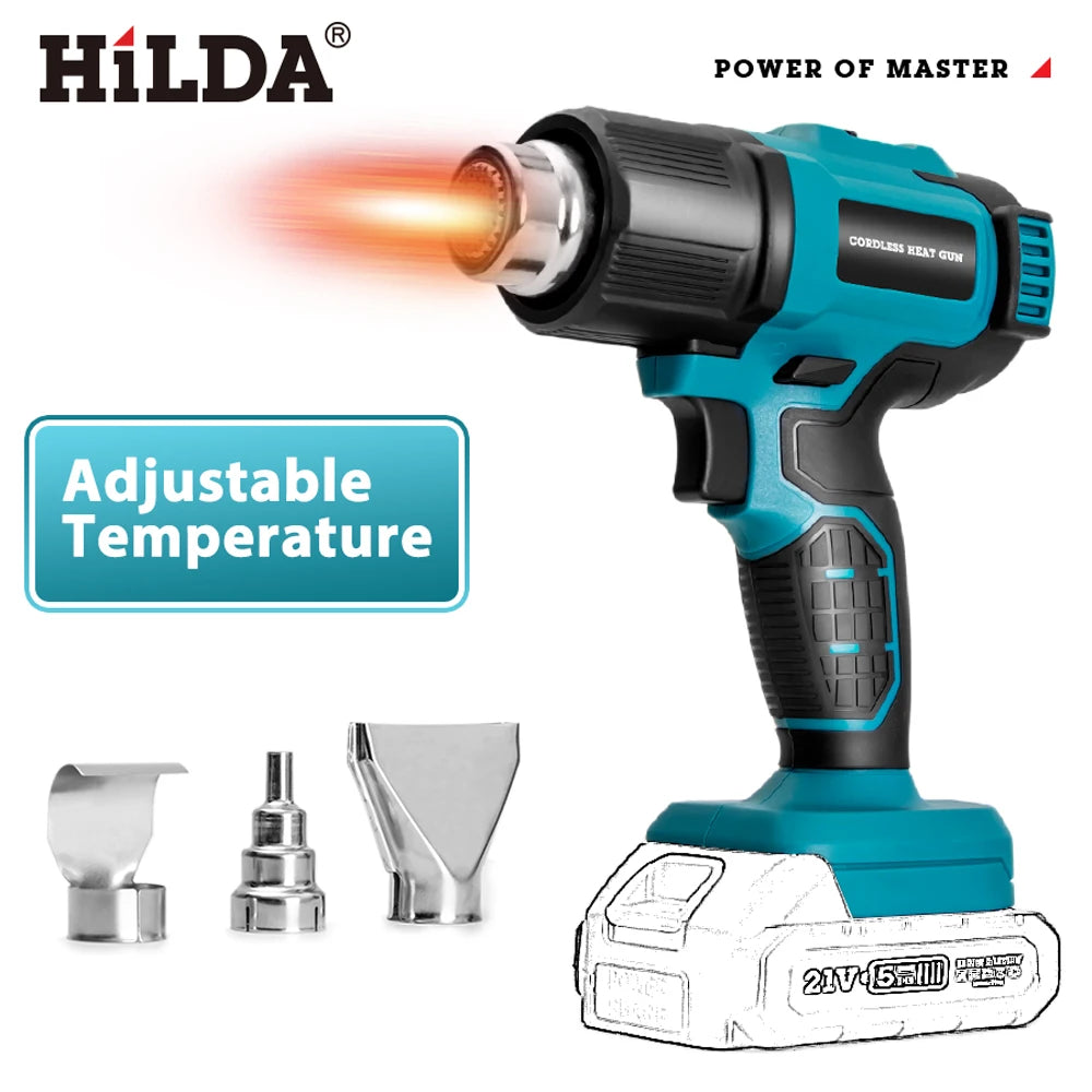 HIDLA 21V Handheld Hot Air Gun Temperature Rechargeable Cordless Two Styles For Makita Battery Electric Heating Gun With Nozzle