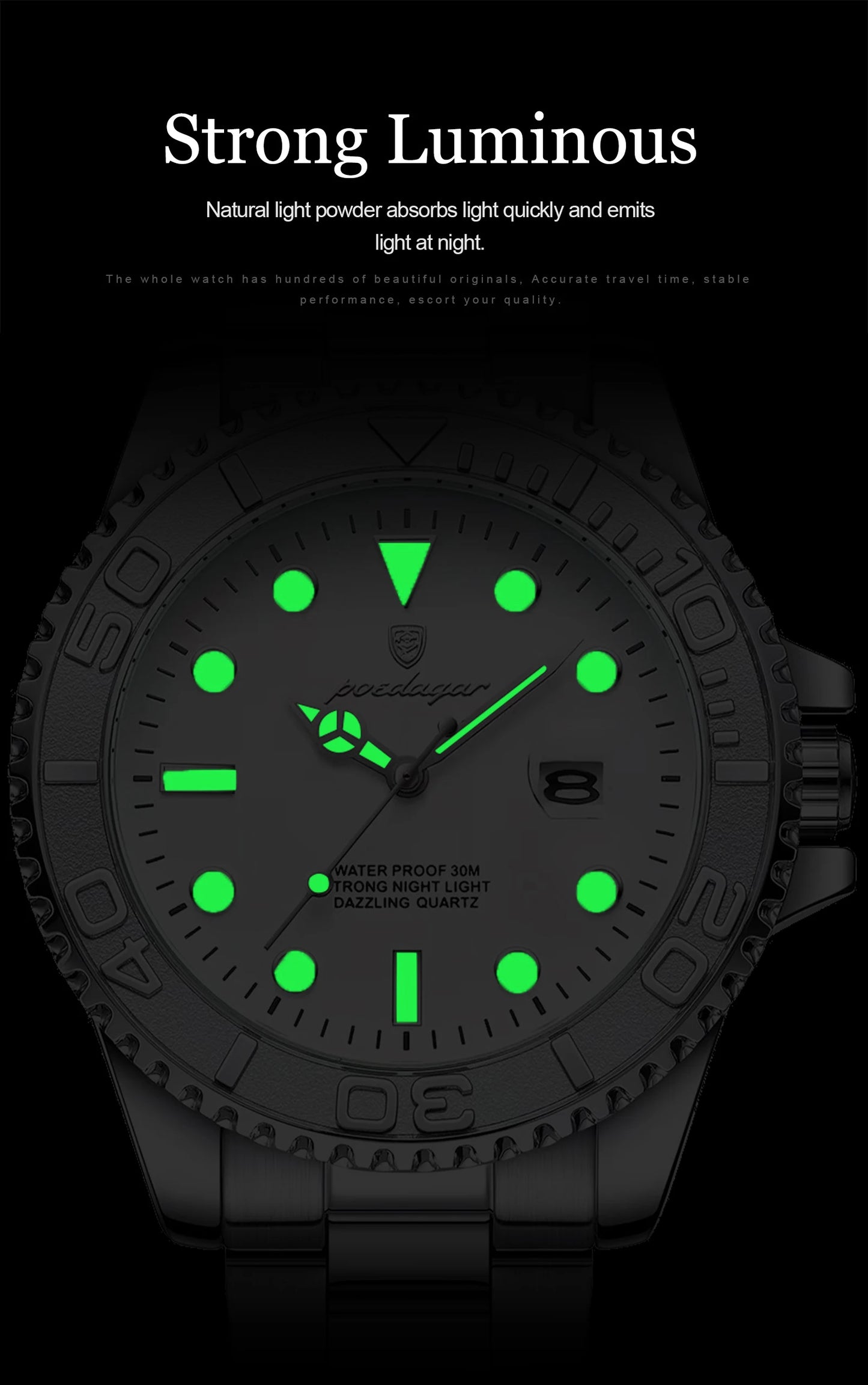 POEDAGAR Casual Fashion Man Wristwatch Waterproof Luminous Date Exquisite Men Watch Stainless Steel Classic Men's Quartz Watches