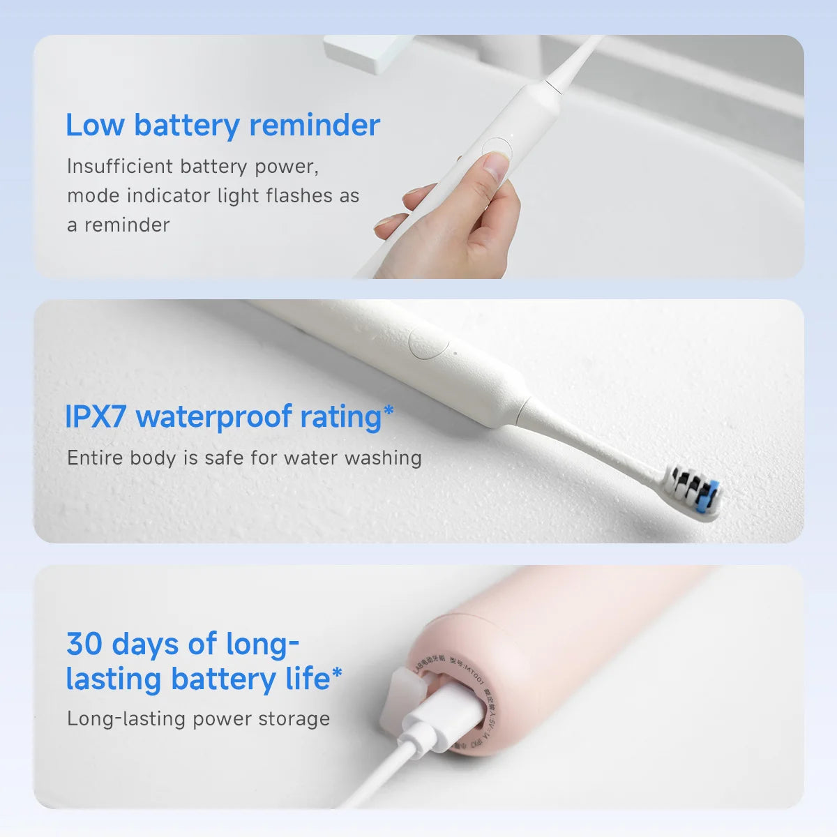 DOCOLAB Sonic Electric Toothbrush 3Gear Vibration Rechargeable Waterproof Teeth Whitening Cleaning Personal Care Appliance MT001