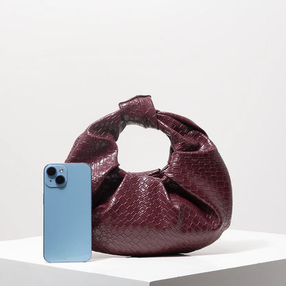 Vintage Faux Leather Woven Pattern Handbag, Knotted Crescent Bag, Pleated Cloud Bag, Women's Party Dress, Burgundy Wallet, Elegant Evening Bag (Random Pattern)