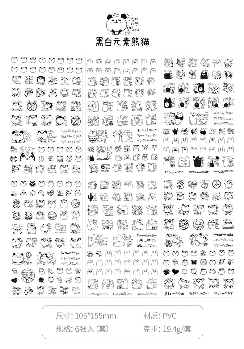 6Pcs/Lot Waterproof Cartoon Transparent Pvc Stickers DIY Hand Account Diary Decorative Stickers Kawaii Phone Cup Stickers