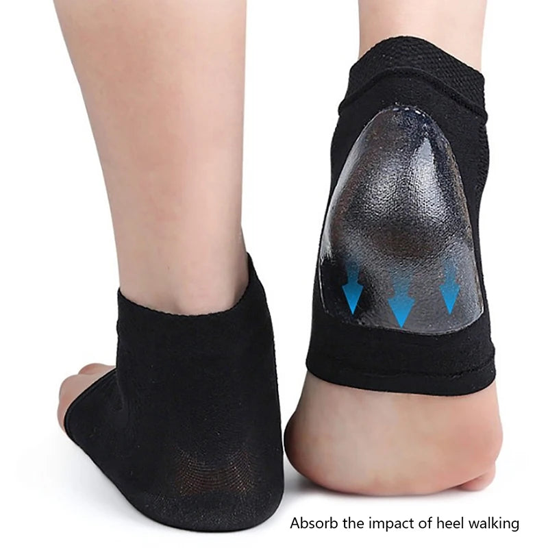 2PCS Gel Silicone Heel Protector Sleeve Heel Pads Heel Cups Plantar Fasciitis Support Feet Care Repair Cushion Half-yard Socks