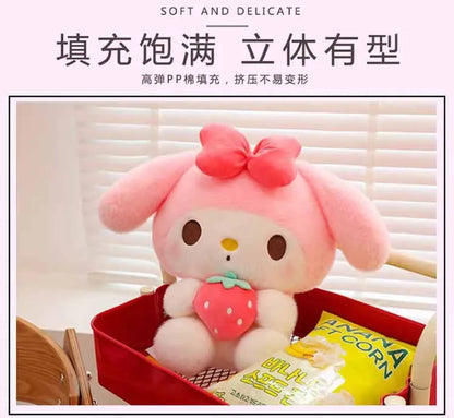 25cm Sanrio Strawberry Kuromi Pillow Plush Toy Soft Stuffed Animal Strawberry Melody Figure Doll Gift For Girl Birthday Gifts