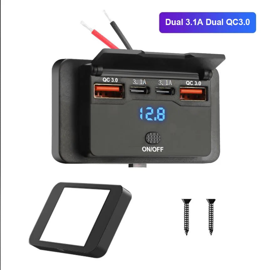 Dual PD USB C Adapters Outlet Car Charging Port Socket Wall Mount Accessories for Boat Marine Campers RV Truck Golf Cart 12/24V