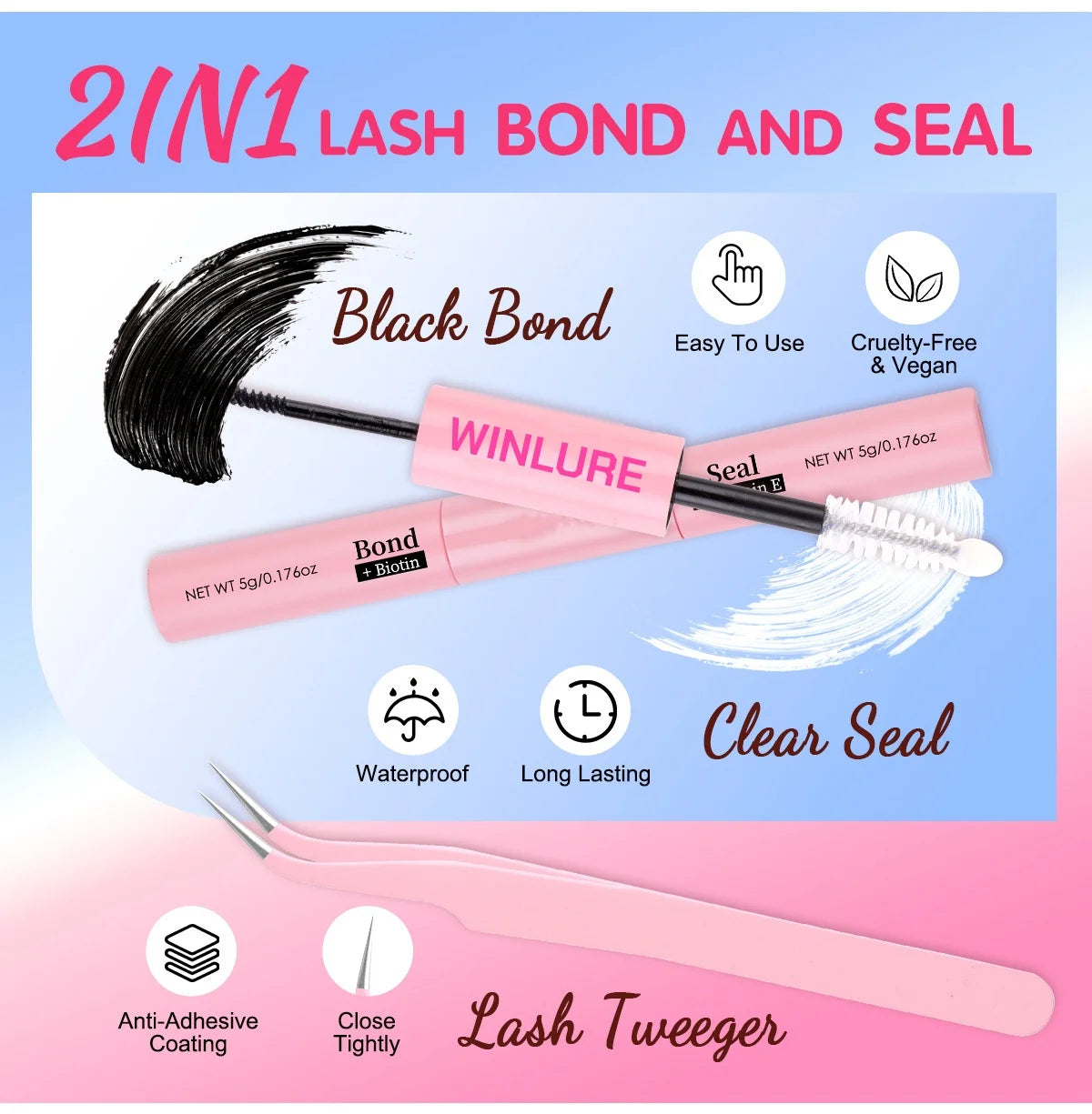 WINKLURE 720/200pcs Eyelash Extension Kit Fluffy Cluster Lash Kit with Lash Bond and Seal Lash Tweezers Thick Lash Clusters