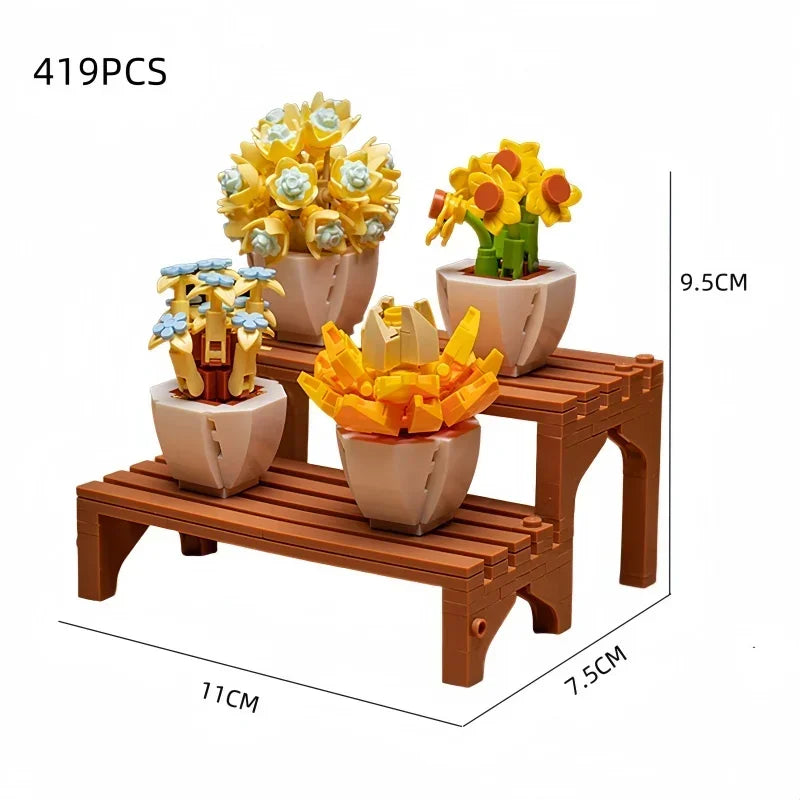 KNEW BUILT Innovative Building Block Flower 3D Photo Frame Ornament-Ideal DIY Decor,Gift for Girl,Wall Hanging & Educational Toy