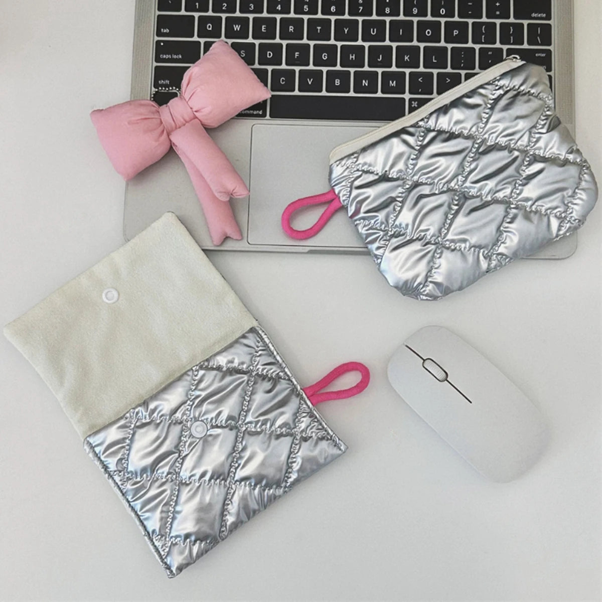 Silver Lingge Bow Pattern Coin Purses Small Canvas Coin Wallet Lady Girls Earphone Coin Key Money Storage Bag Zipper Pouch