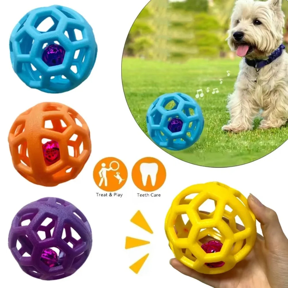 Dog Hollow Ball Toy Rubber Chew Toys for Dogs Cleaning Teeth Molar Bite Resistant Toy with Bell Puppy Training Game