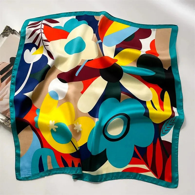 Luxury Print imitation Silk Square Scarf Women Spring Neck Tie Shawl Wraps Female Hair Hand Wrist Headkercheif Hijab Bandana
