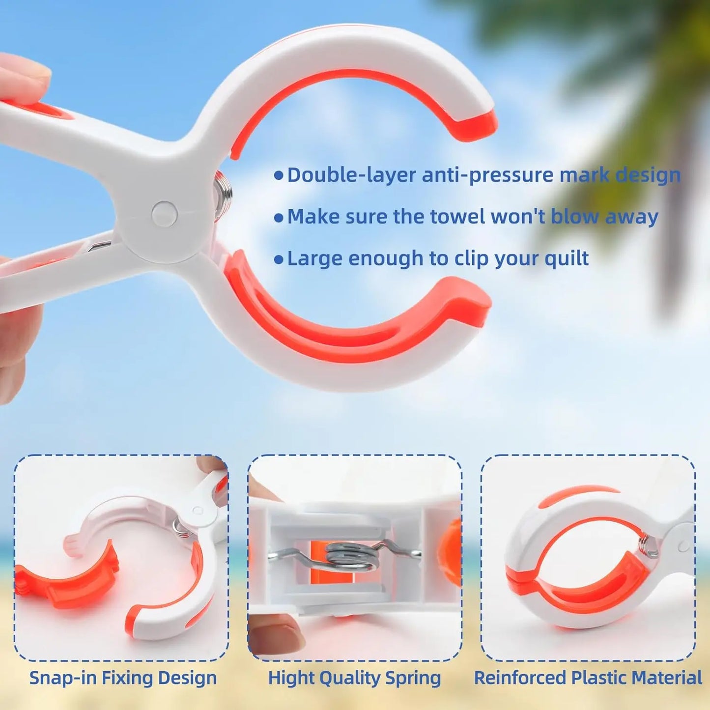 Beach Towel Clips for Beach Chairs & Cruise, Durable Plastic Clips for Lounging  Pool Use, Large Clothespins for Hanging Clothes