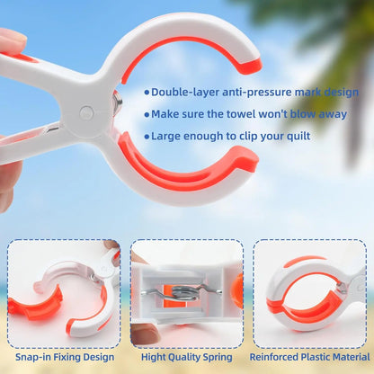 Beach Towel Clips for Beach Chairs & Cruise, Durable Plastic Clips for Lounging  Pool Use, Large Clothespins for Hanging Clothes