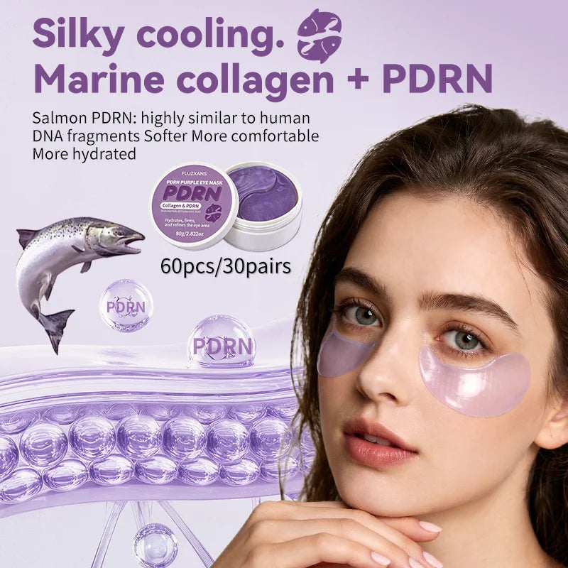 PDRN Eye Mask 60 Patches 30 Pairs, Niacinamide Collagen Under Eye Patches for Dark Circles Puffiness, Brightening Hydrating Skin