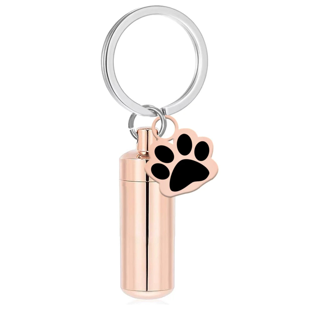 Pet Urns Keychain Paw Print Cylinder Urn Pendant Keychain for Dog Ashes Puppy Kitten Ashes Keepsake Cremation  Memorial Pendant