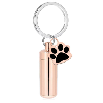 Pet Urns Keychain Paw Print Cylinder Urn Pendant Keychain for Dog Ashes Puppy Kitten Ashes Keepsake Cremation  Memorial Pendant