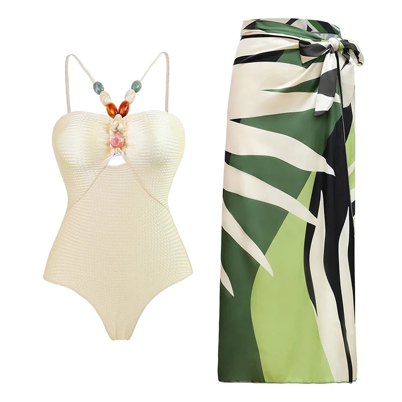 Blue One-Shoulder Ruffled Print Floral Swimsuit Set Cover Up Single Piece Micro Monokini Sexy Swimwear For Girls Summer Beach