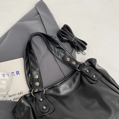 Retro Brand Roomy Shoulder Bag Female Luxury Solid Color Classic Crossbody Bag Large Capacity Style Soft PU Leather Tote Bag