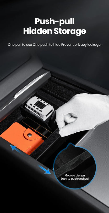 YZ For Tesla Model 3 Highland 2024 Model Y Juniper 2025 Storage Box Center Armrest Hidden Box Cup Holder Organizer Accessories