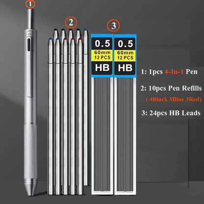 Multifunctional 4-color-in-one gravity-sensing pen metal ballpoint pen/Mechanical Pencil,Black/Red/Blue Ink Oil Signing canetas