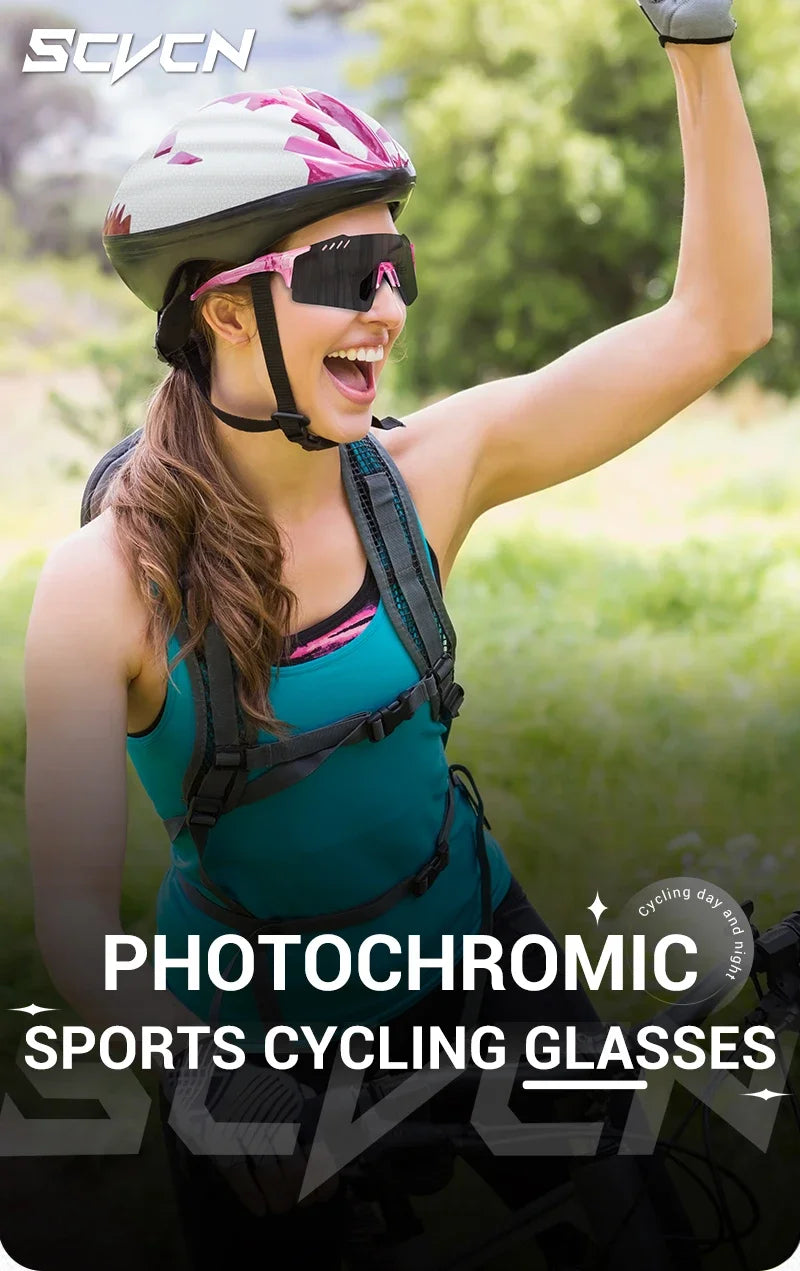 SCVCN Red Photochromic Sunglasses Cycling Glasses Sports for Men Mountain Bike Road Bicycle Eyewear Fashion Goggles MTB UV400