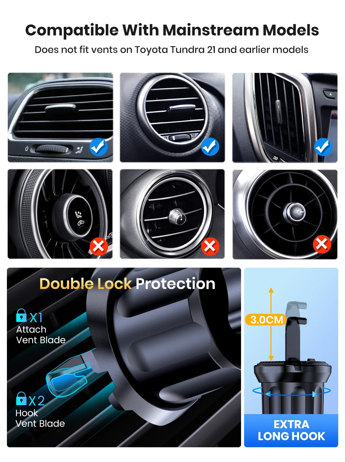 Car Phone Holder Mount, TOPK [2023 Upgrade Auto Locking] Universal Phone Holder with Hook Clip for Car Air Vent